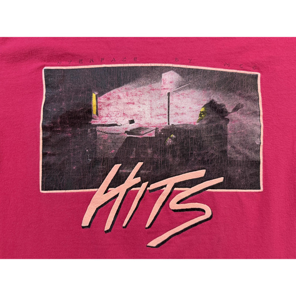 Vintage HITS Interface Shirt Mens Medium Pink Graphic Hanes Beefy-T Made USA 80s - Picture 3 of 9